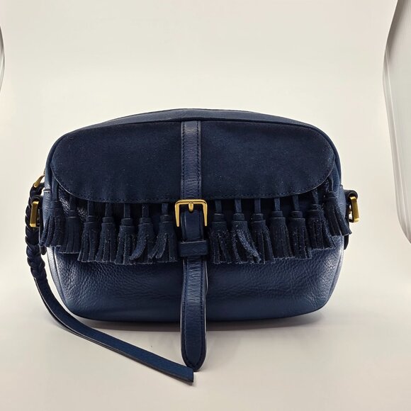 Fossil Handbags - 🗝️ Fossil Kendall Blue Suede Flap Fringe Crossbody ✨ Boho Western Bag 🗝️